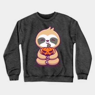 Cute Sloth Hug Pumpkin Halloween Cartoon Crewneck Sweatshirt